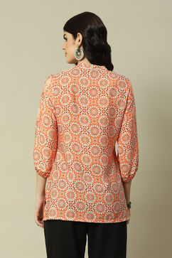 Orange Polyester A-Line Printed Top image number 4