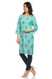 Teal Blue Straight Cambric Cotton Kurta image number 3