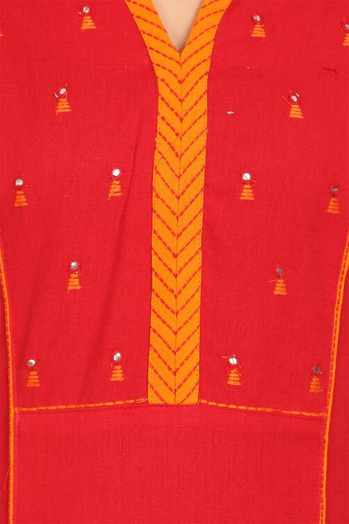 Red Cotton Kalidar Kurta image number 4