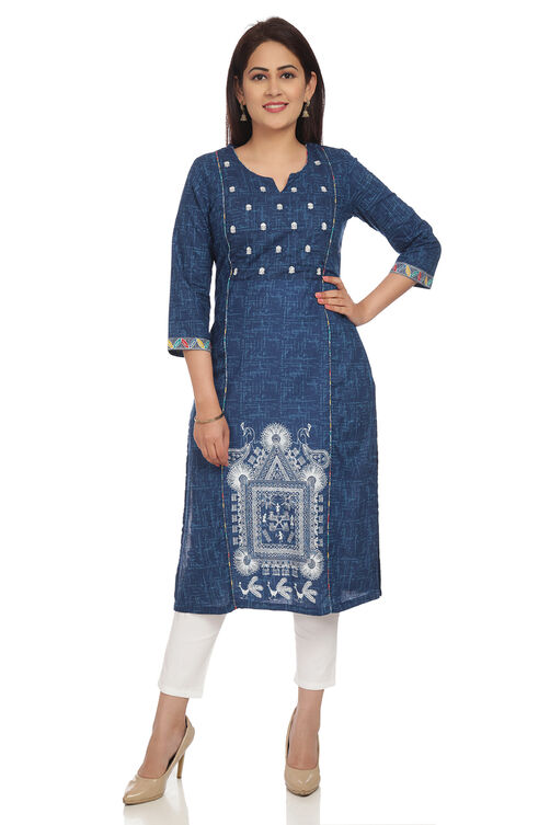 Indigo Straight Cotton Kurta image number 0