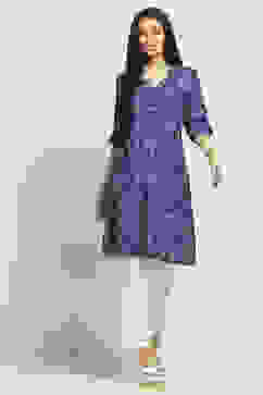 Indigo Printed Straight Kurta image number 0