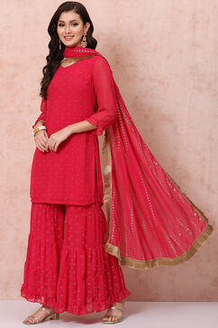 Pink Georgette Sharara Suit Set image number 2