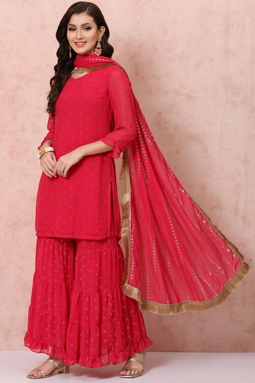 Pink Georgette Sharara Suit Set image number 0