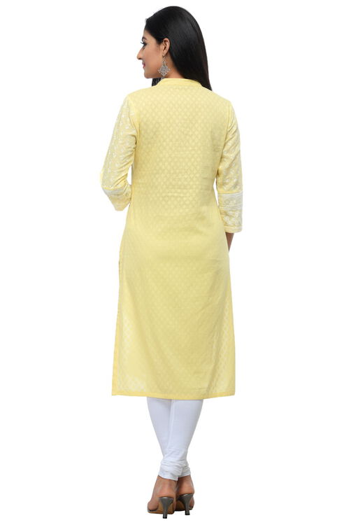 Light Yellow Cotton Straight Kurta image number 2
