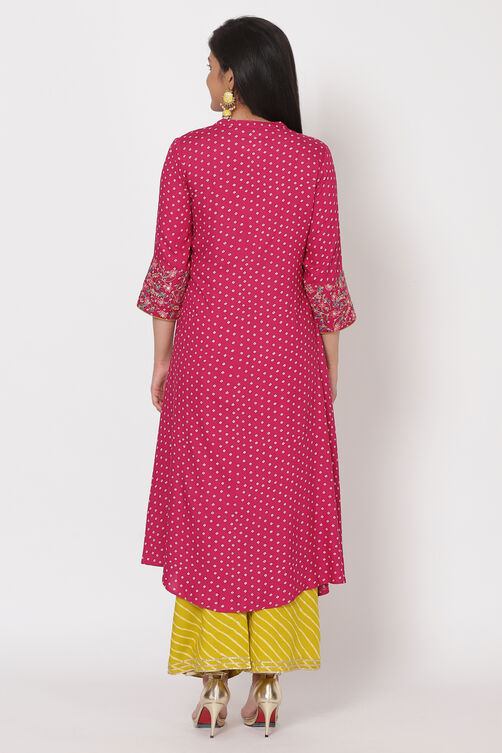 Pink Viscose Rayon A Line Kurta image number 5
