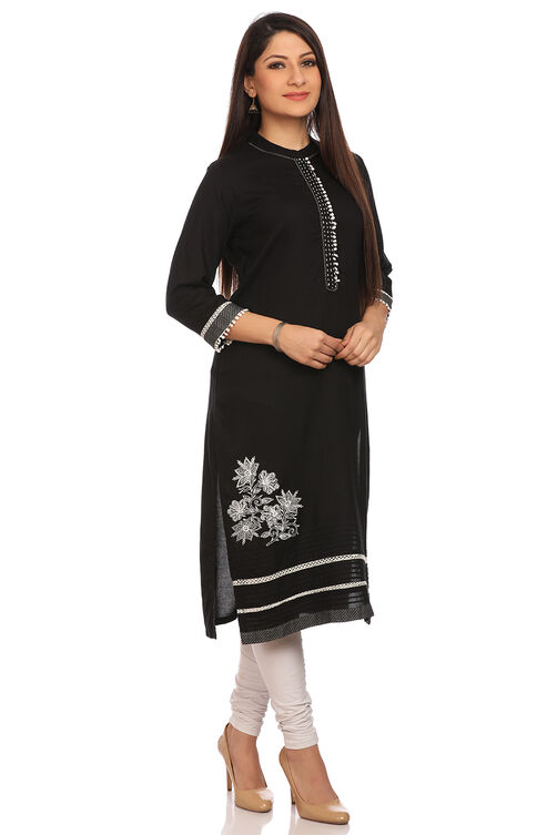 Black Straight Cotton Kurta image number 1