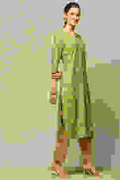 Lime Green Printed Straight Kurta image number 4