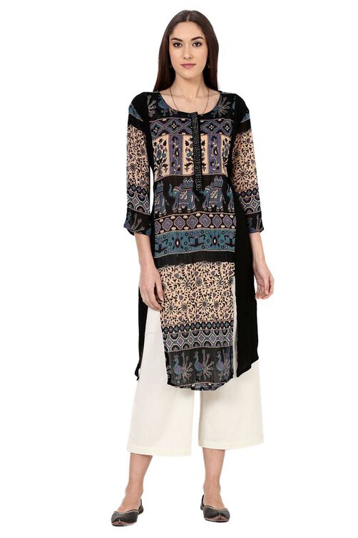 Black Straight Viscose Rayon Kurta image number 0
