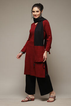 Maroon Acrylic Straight Suit Set image number 0