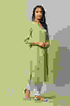 Green LIVA Straight Printed Kurta image number 4