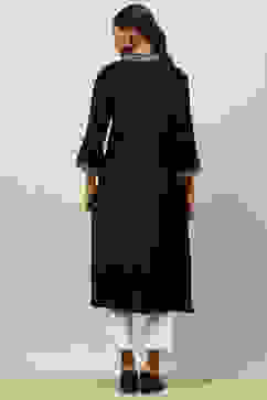 Black Viscose Blend Straight Kurta image number 3