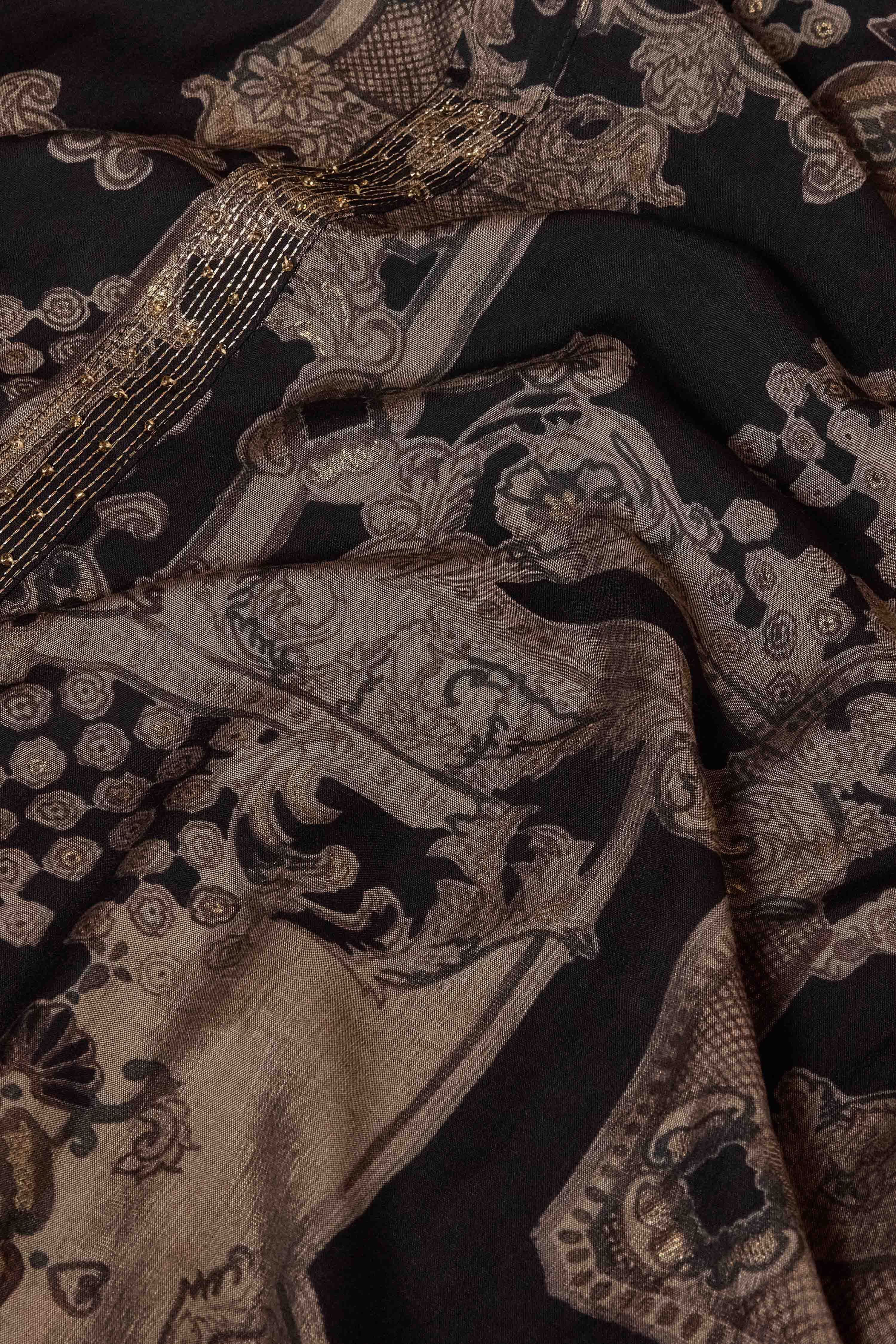 Black Viscose Blend Straight Printed Kurta Pants Set image number 3