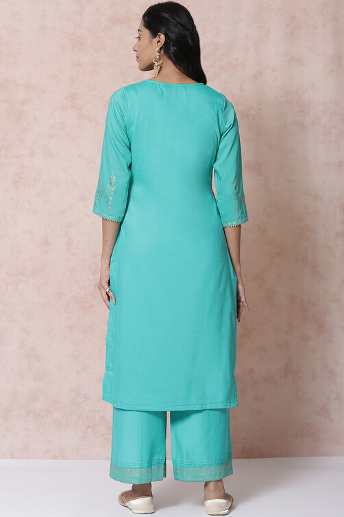 Green Art Silk Straight Kurta image number 4