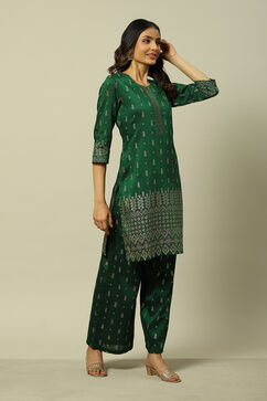 Green Cotton Blend Woven Straight Kurta Suit Set image number 5