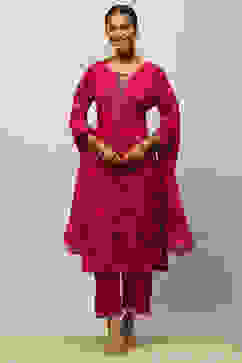 Magenta Printed Straight Suit Set image number 6