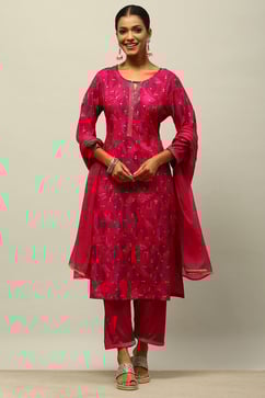 Magenta Printed Straight Suit Set image number 6