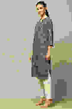 Black Rayon Printed Straight Kurta image number 2