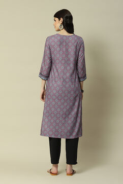 Lavender LIVA Straight Printed Kurta image number 4