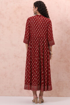 Red Art Silk Maxi Dress image number 4