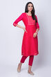 Pink Cotton Straight Kurta image number 2