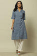 Indigo Blue Cambric Zig-Zag Printed Straight Kurta image number 5