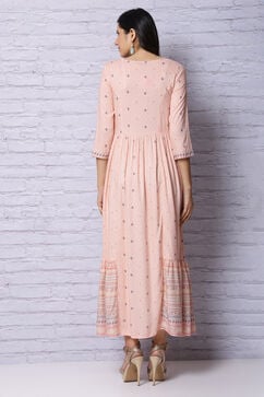 Peach Viscose Rayon Flared Dress image number 5