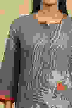 Grey Viscose Rayon Printed Straight Kurta Pants Set image number 1
