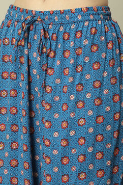 Coblt Blue LIVA Straight Printed Kurta Palazzo Suit Set image number 2