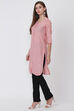 Pink Poly Cotton Straight Kurta image number 0