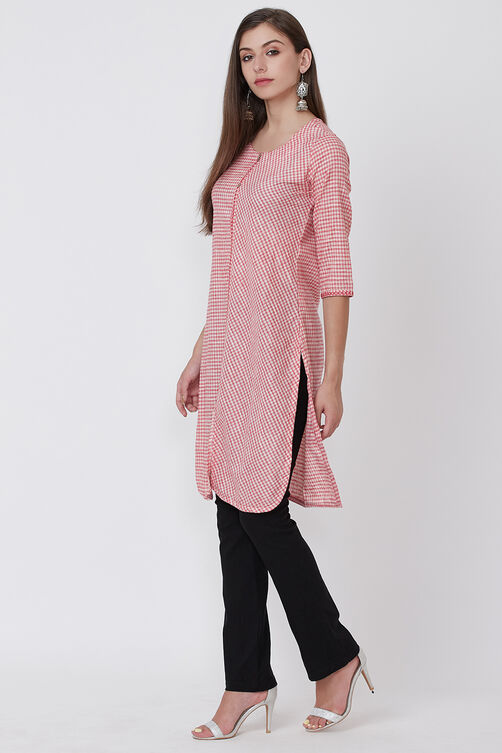 Pink Poly Cotton Straight Kurta image number 0