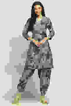 Grey Viscose Blend Printed A-Line Kurta Pants Set image number 6