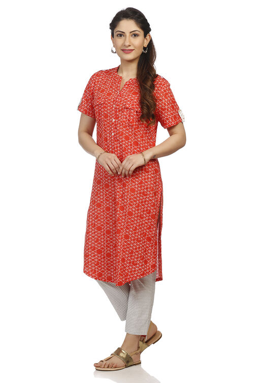 Red Viscose Straight Kurta image number 3