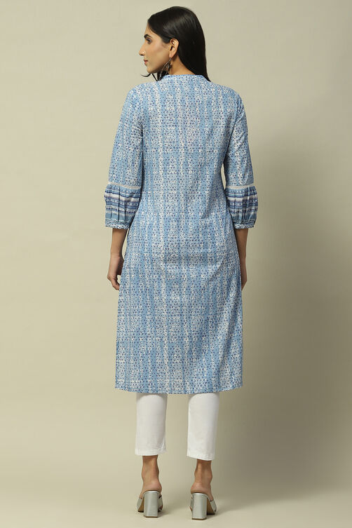 Pastel Blue Cambric Staight Kurta image number 3