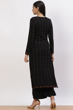 Black Jacquard Straight Kurta image number 5