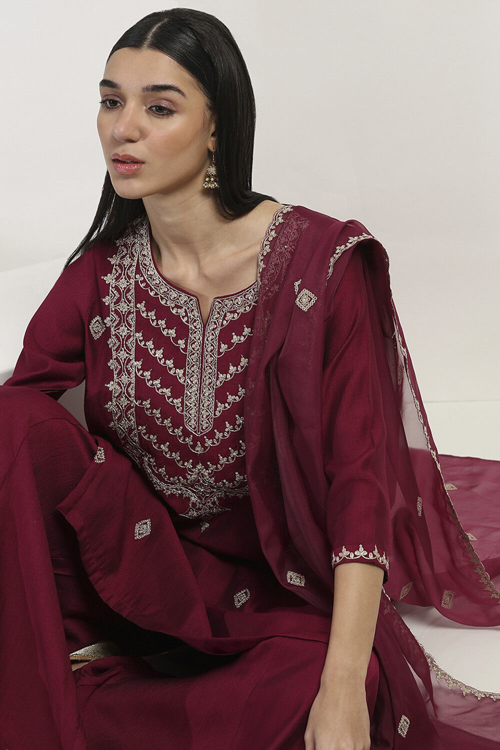 Wine Viscose Blend Straight SET image number 7