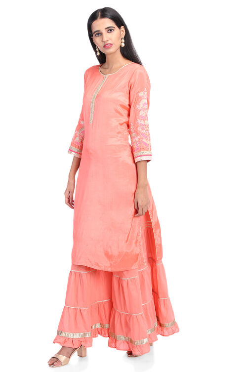 Peach Straight Viscose Suit Set image number 3