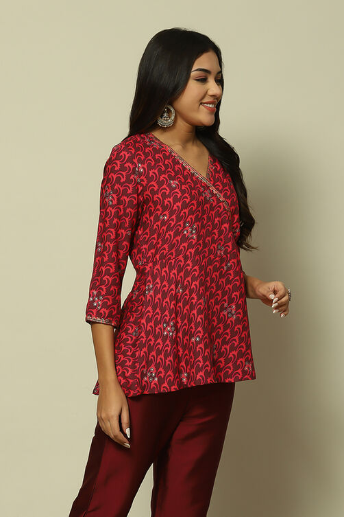 Wine Viscose Straight Printed Top image number 3