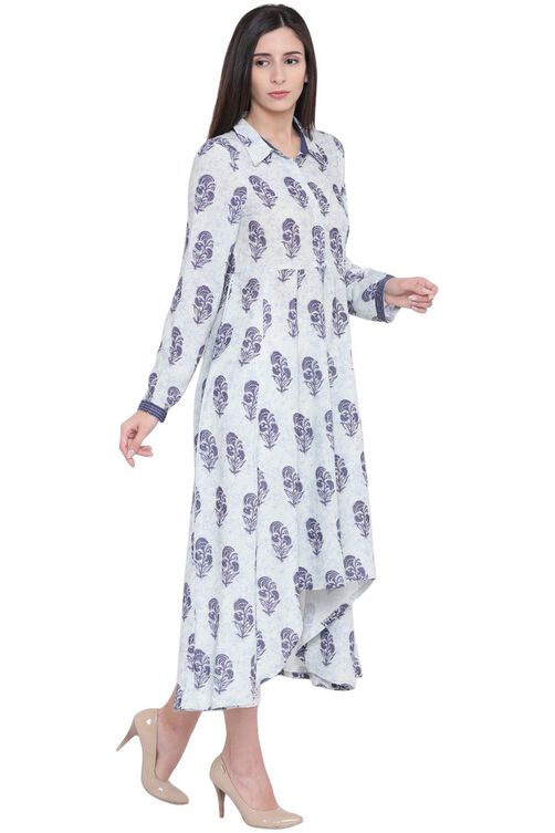 Indigo Rayon Asymmetric Kurta image number 3
