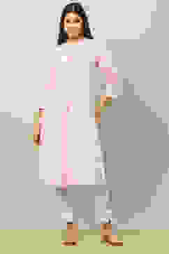 Pink Cotton Yarndyed Straight Kurta image number 6