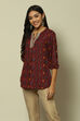 Maroon Viscose Straight Printed Top image number 2