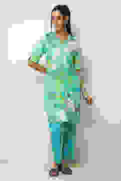 Aqua Floral Printed Straight Kurta image number 5