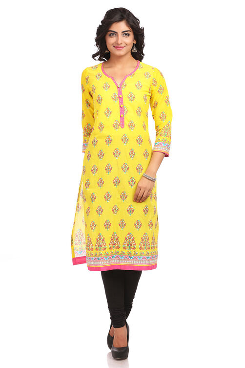 Yellow Straight Cotton Kurta image number 0