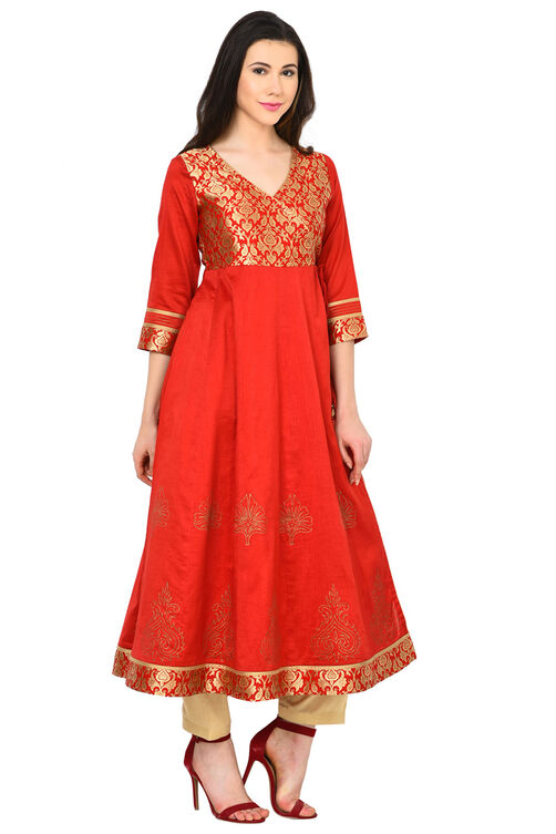 Red Anarkali Polyester Kurta image number 3