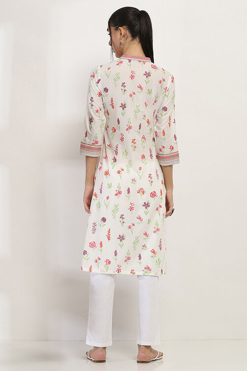 Off White Cotton Straight Kurta image number 3