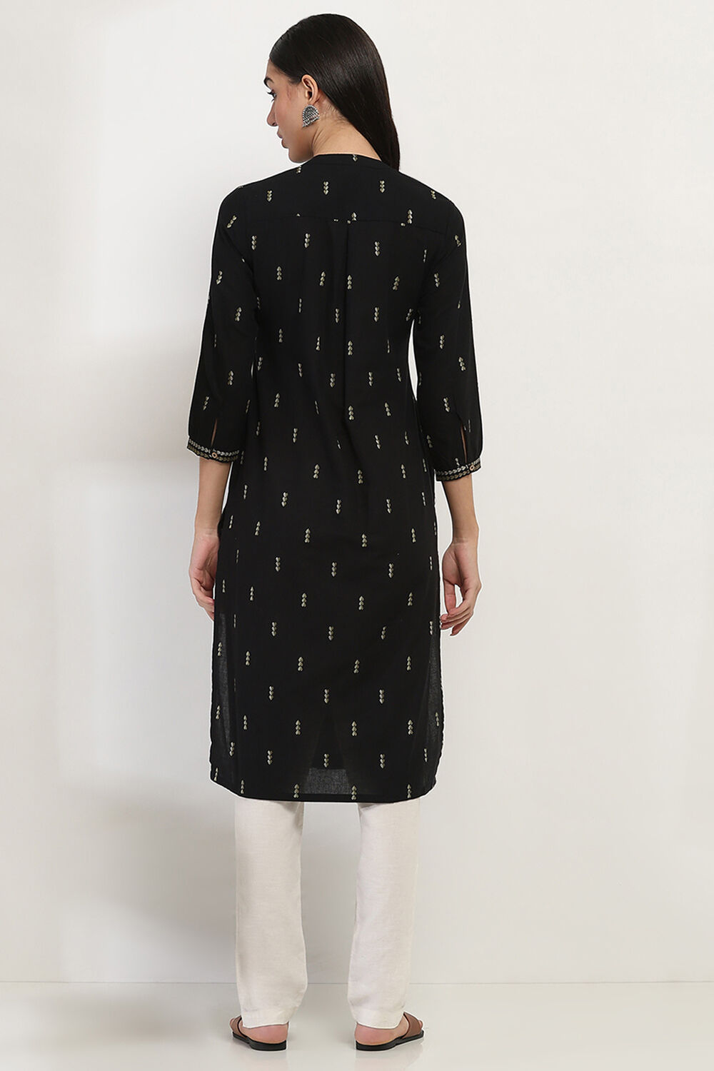 Black Cotton Printed Straight Kurta image number 3