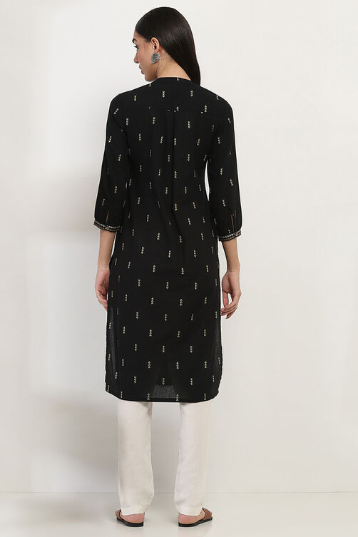Black Cotton Straight Kurta image number 3