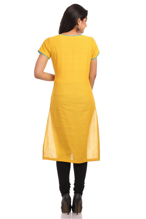 Mustard Straight Cotton Kurta image number 1
