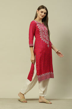 Purple LIVA Straight Printed Kurta image number 4