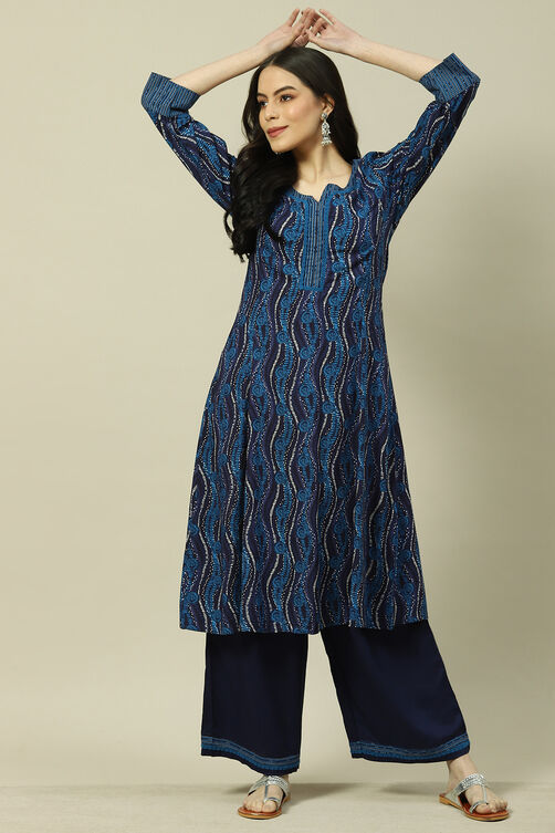 Indigo LIVA Woven Straight Kurta Suit Set image number 0