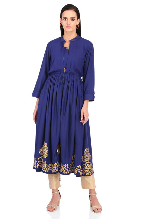 Blue Front Open Viscose Rayon Kurta image number 0